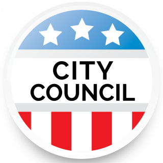 city council, red white and blue circle with stars