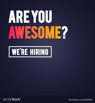 Navy blue solid background with words are you awesome, we're hiring in color.